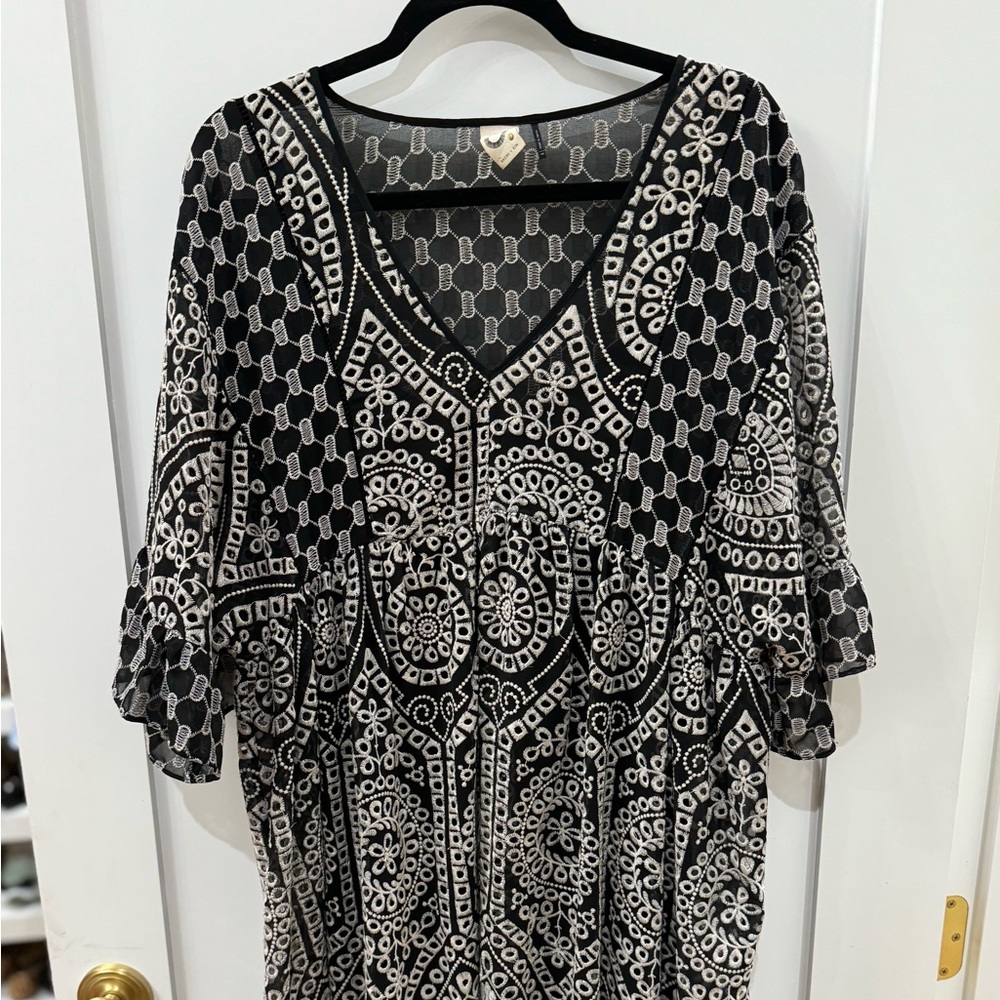 Anthropologie Black and White Patterned V-Neck Dress
